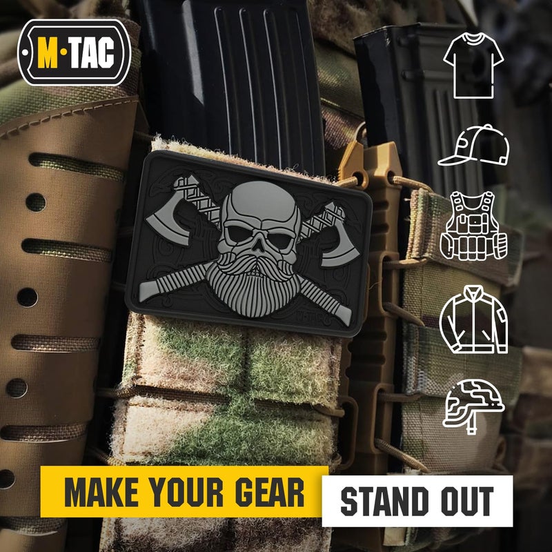 M-Tac Tactical Beard Skull Patch - Military Morale Patch for Gear, Jackets, Backpacks, and Hats - Hook Fasteners for Clothes and Tactical Equipment (Black/Grey) - Image 4